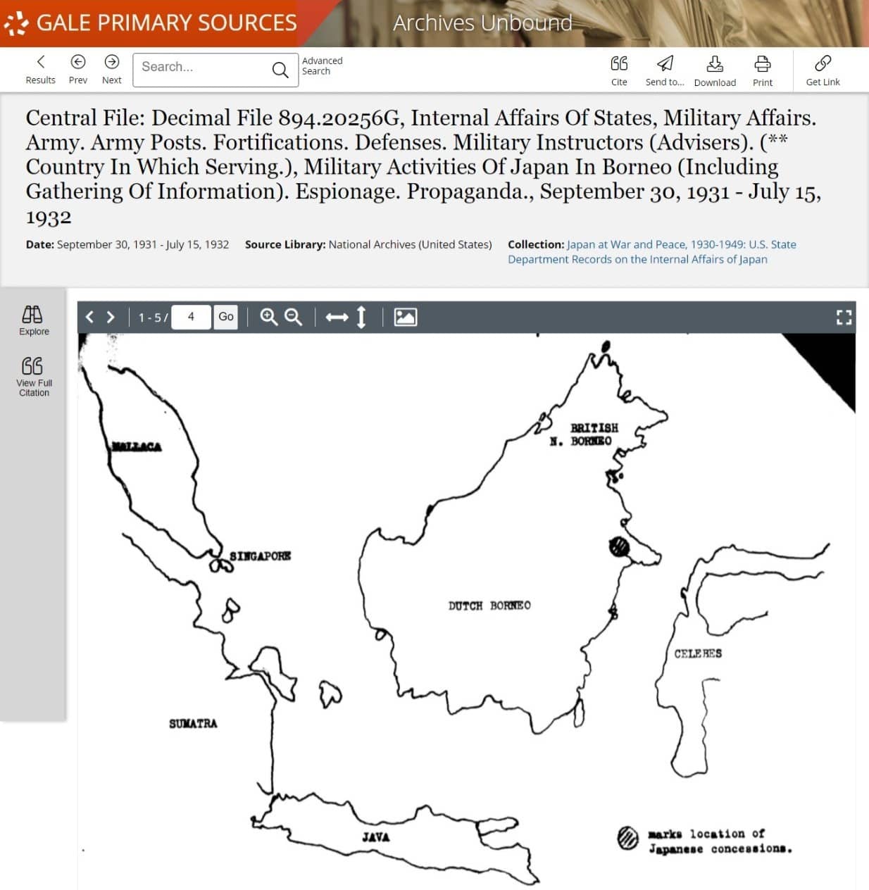 Central File: Decimal File 894.20256G, Internal Affairs Of States, Military Affairs. Army. Army Posts. Fortifications. Defenses. Military Instructors (Advisers). (** Country In Which Serving.), Military Activities Of Japan In Borneo (Including Gathering Of Information). Espionage. Propaganda., September 30, 1931 - July 15, 1932