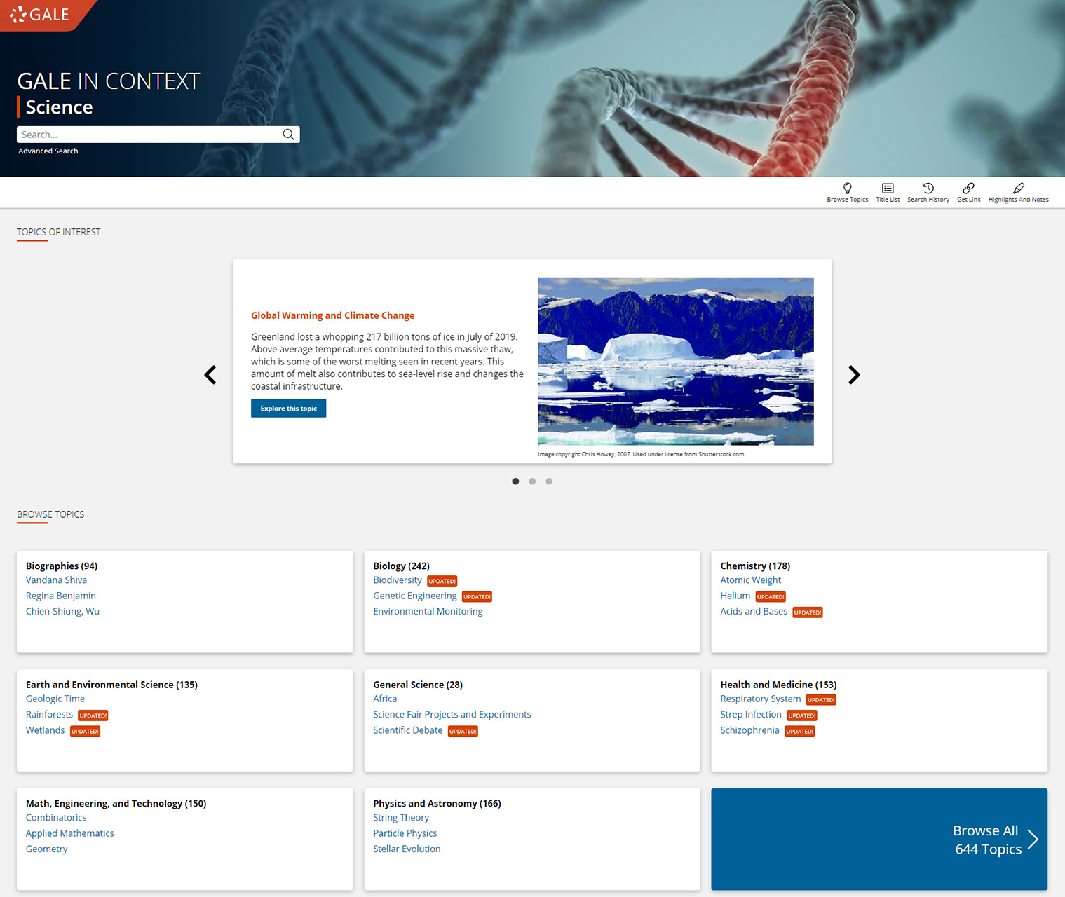 Gale In Context: Science Homepage