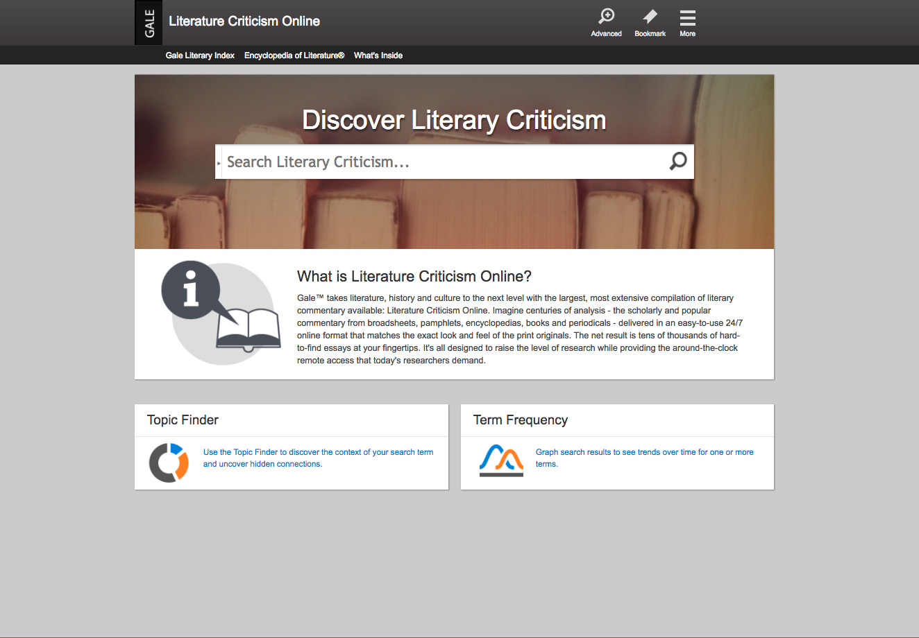 Literature Criticism Online Home Page screenshot