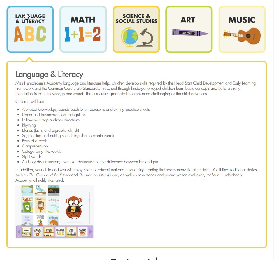 Curriculum covers 5 core subject areas.